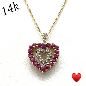 14k Yellow Gold Ruby & Diamond Cutout ♥️ Necklace